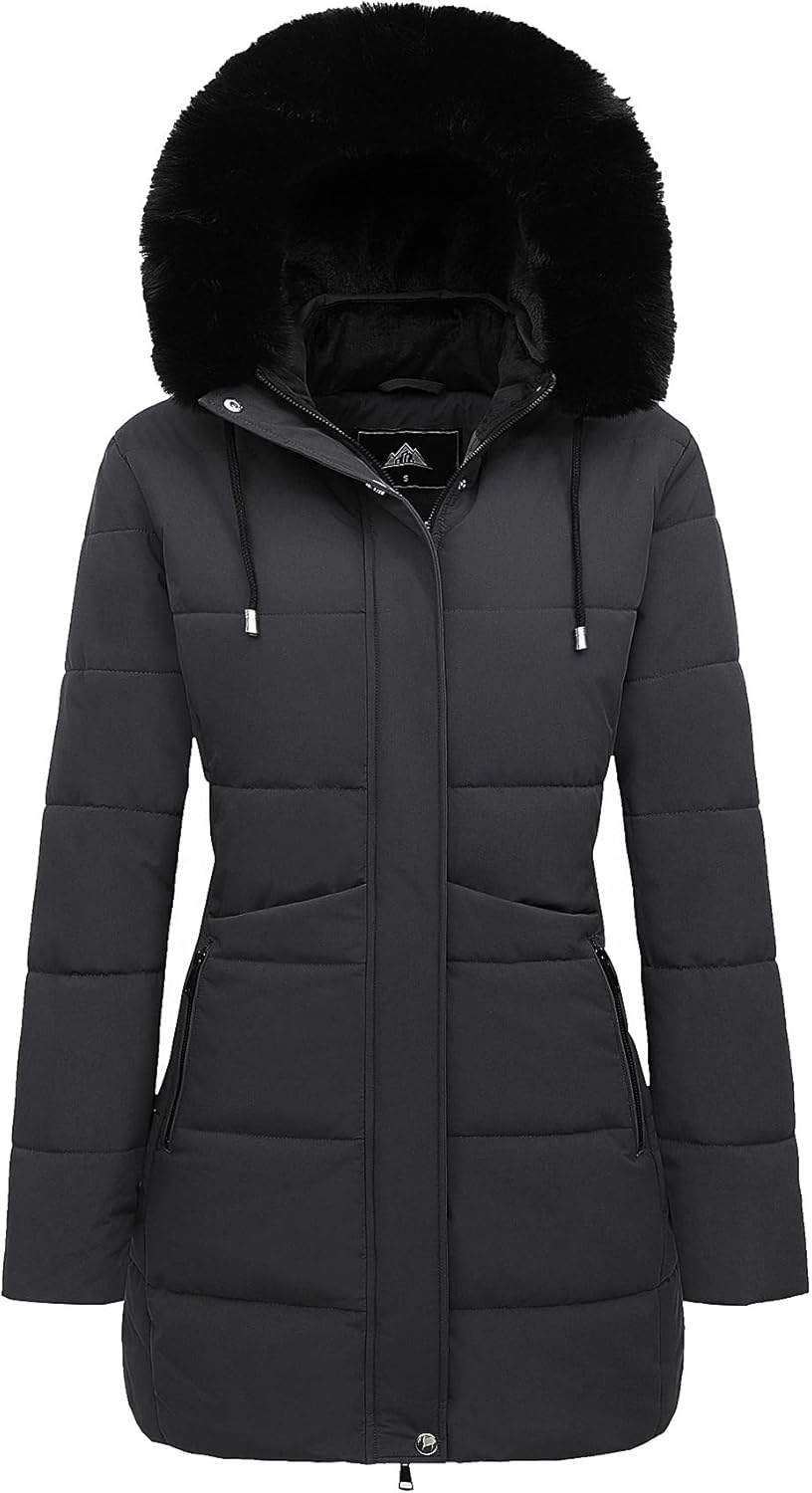 MOERDENG Women’s Winter Puffer Coat Thicken Fleece Lined Down Jacket Waterproof Faux Fur Detachable Hooded Parka