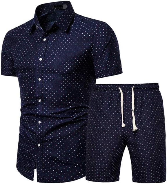 PASOK Men’s Floral 2 Piece Tracksuit Casual Button Down Short Sleeve Hawaiian Shirt and Shorts Suit
