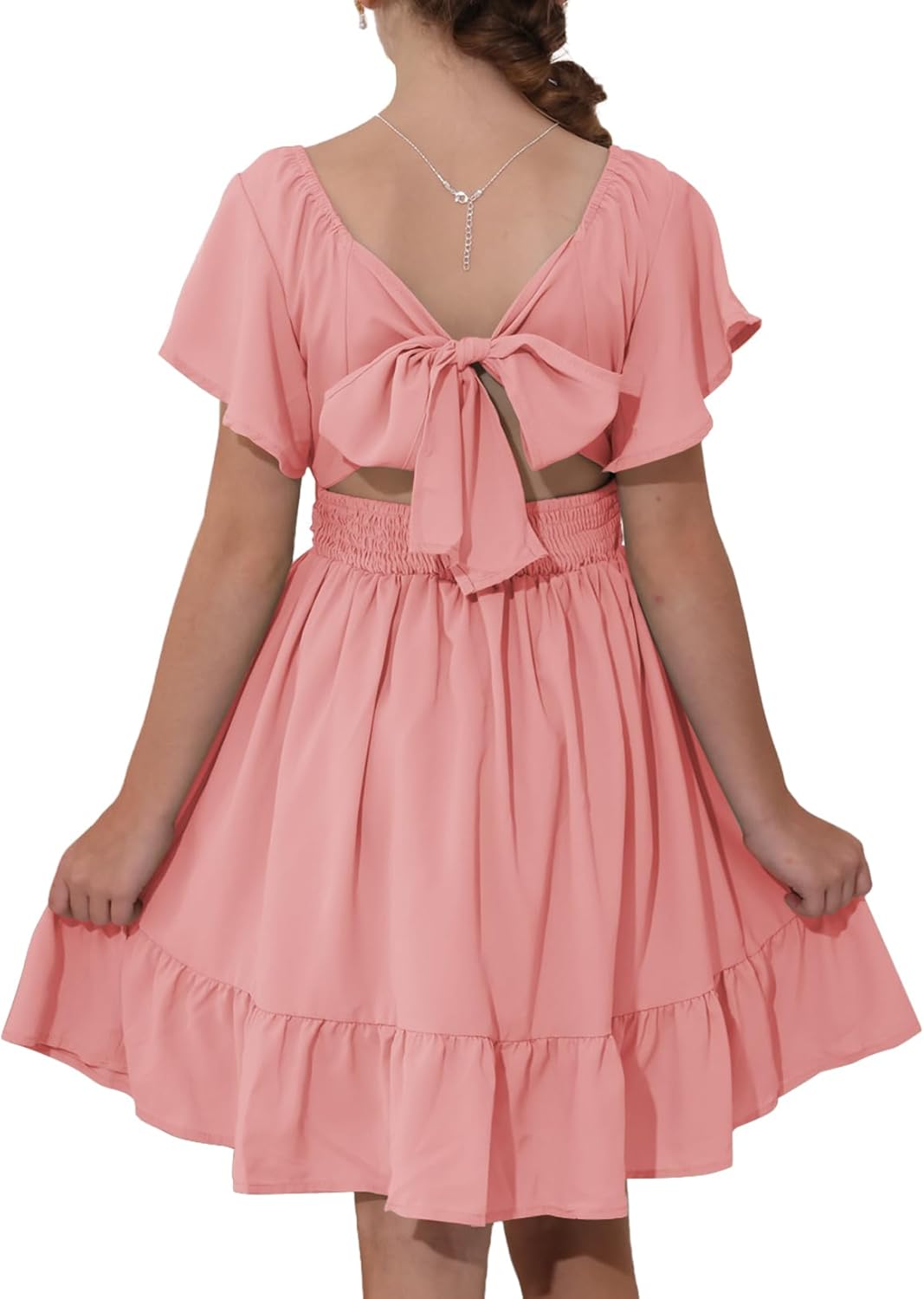 blibean Girls Summer Tie Back Dress Tween Kids Off Shoulder Dresses Size 4-15 Years