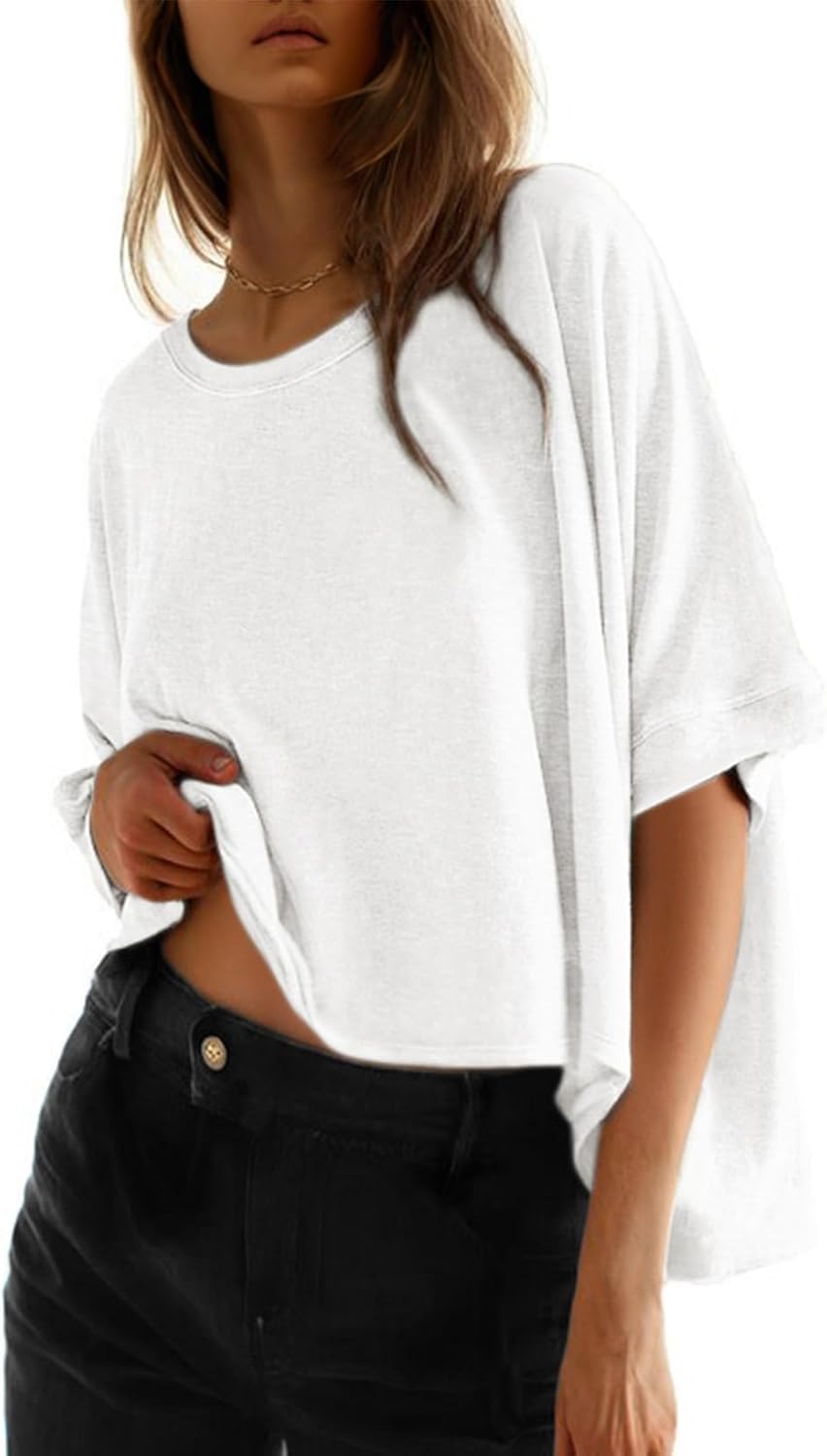 Dokotoo Summer Shirts 2025 Womens Solid T Shirts for Women Loose Oversized Tops Basic Tee