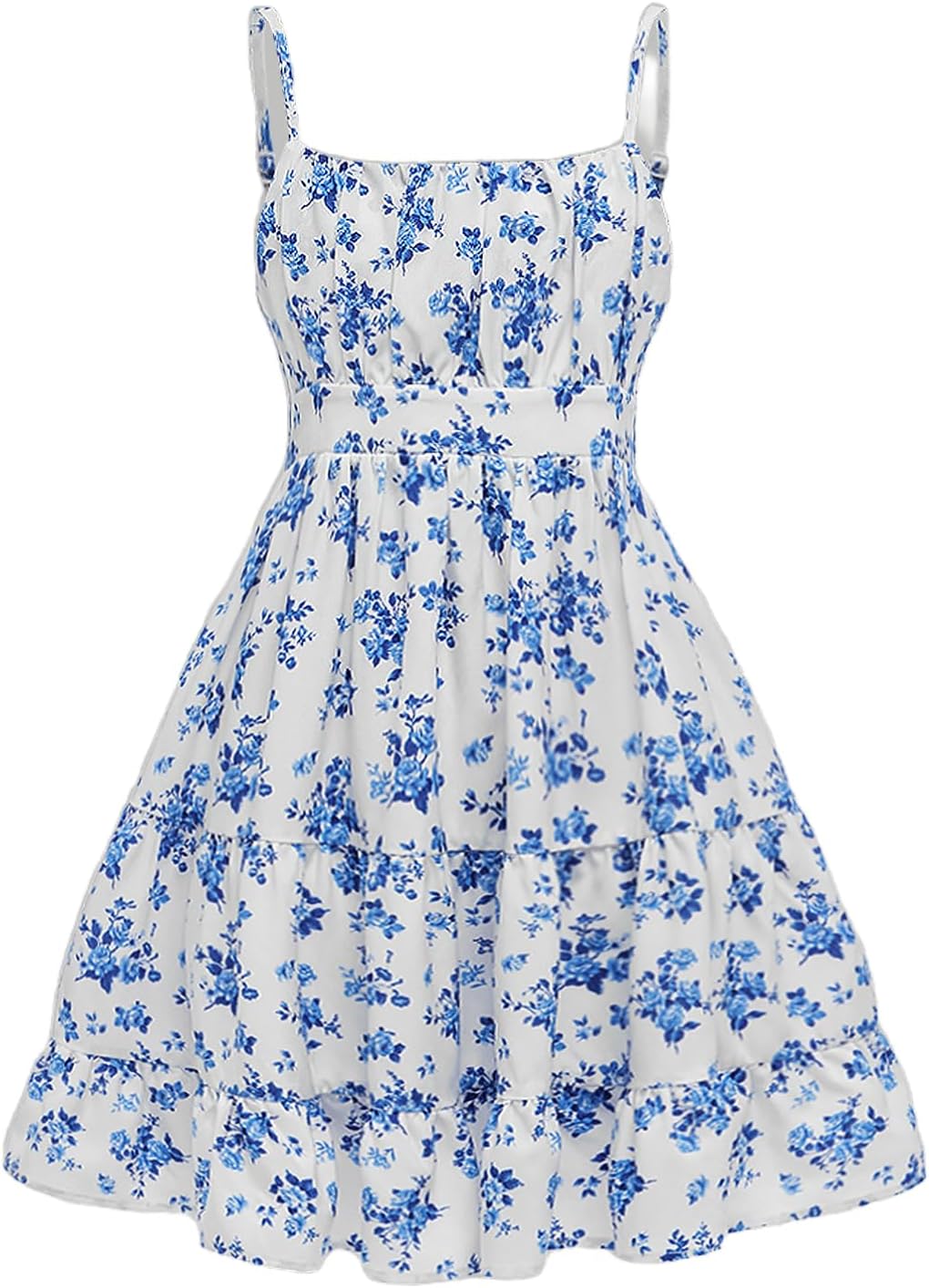 Floerns Girl’s Floral Print Sleeveless Ruched Ruffle Hem A Line Cami Short Dress