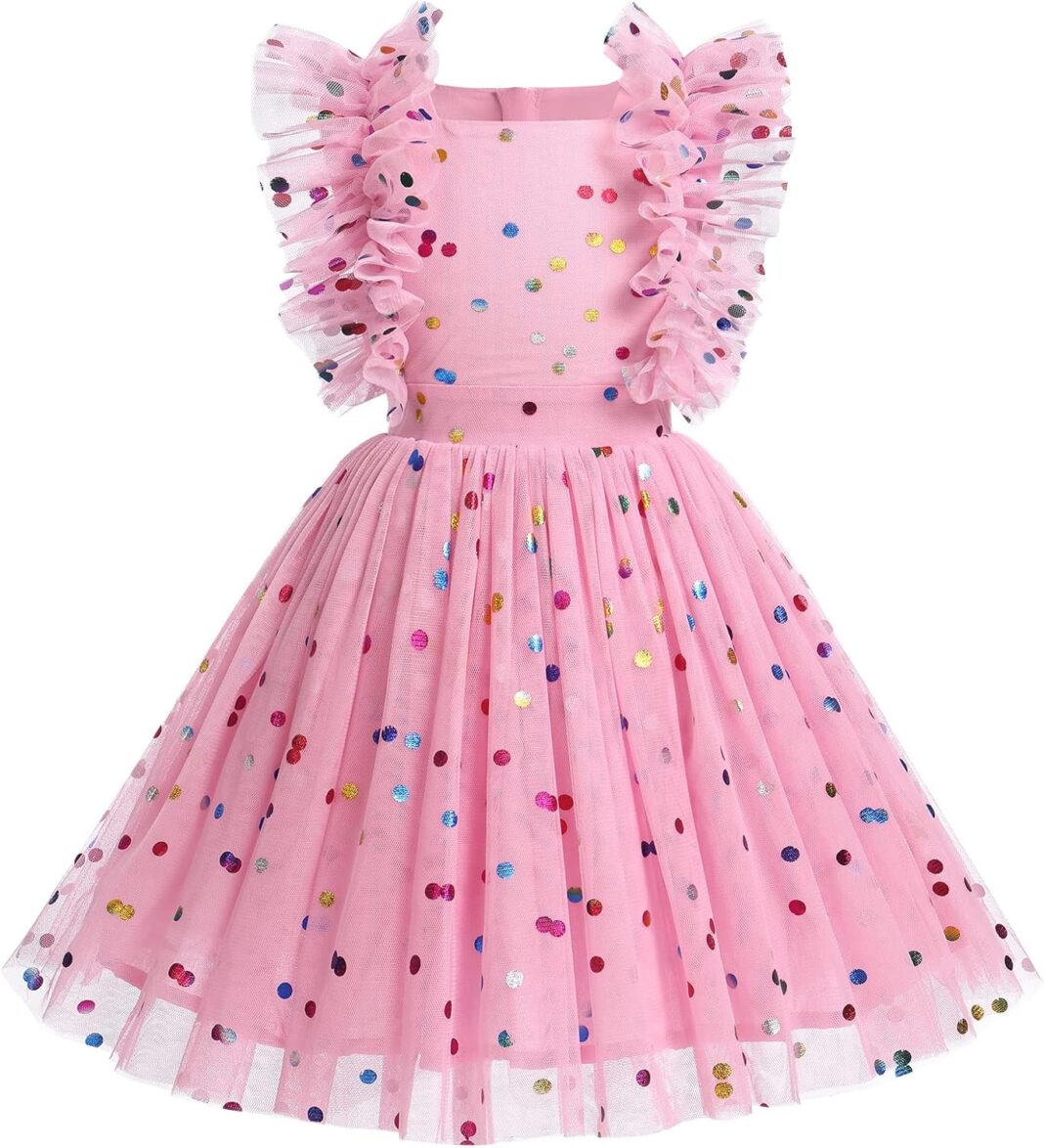 Girls Birthday Party Dress Butterfly Daisy Polka Dots Embroidery Princess Tulle Wedding Pageant Evening Gown