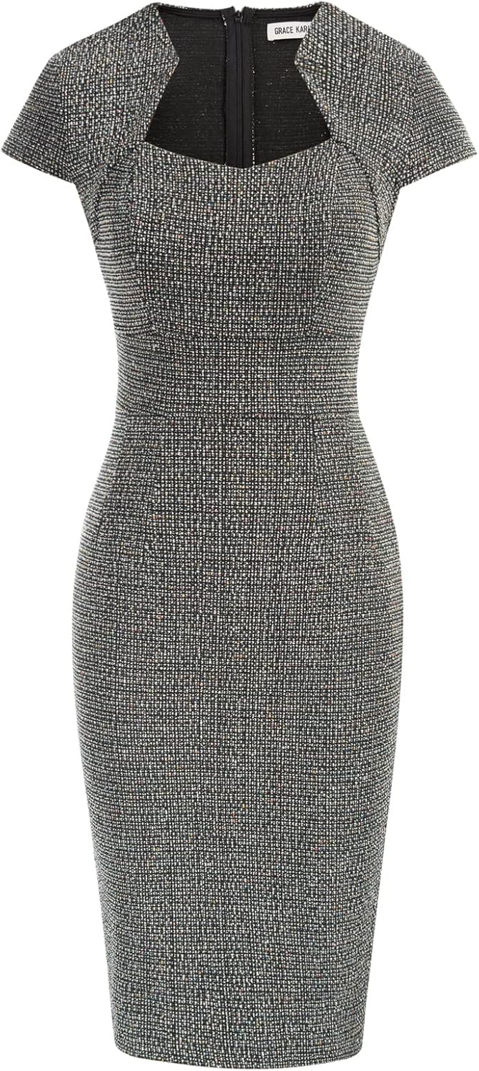 GRACE KARIN Women’s Gorgeous Pencil Dress Cap Sleeve Tweed Pencil Dress for Work