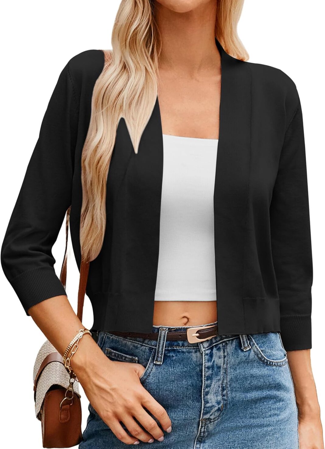 GRACE KARIN Women Cardigan Sweaters Lightweight Knit Cropped Cardigans Trendy 3/4 Sleeve Shrug Bolero S-3XL