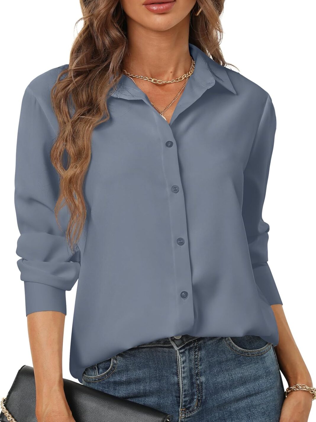 Women’s Button Down Shirts Long Sleeve Basic Classic Soft Shirt Collared Fashion Dressy Casual Blouses
