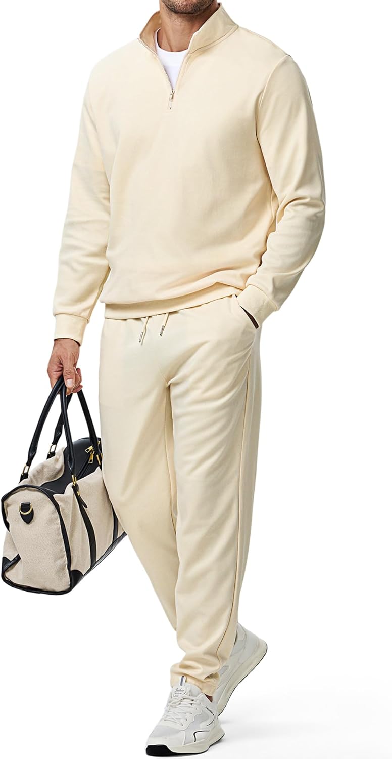JMIERR Men Spring Lightweight Tracksuit 2 Piece Set Polo Quarter Zip Twill Sweatsuits Jogging Sweatpants Loungewear