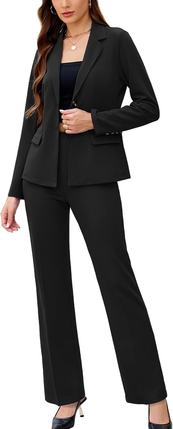 Women’s 2 Piece Suits Business Casual Outfits Long Sleeve Solid Pantsuits Professional Office Work Sets