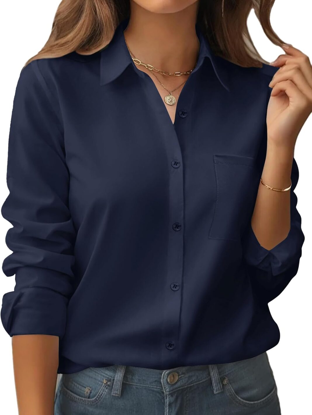 Zeagoo Womens Button Down Shirt Long Sleeve Blouse Business Work Tops Dressy Casual Floral Printed Outfits with Pocket