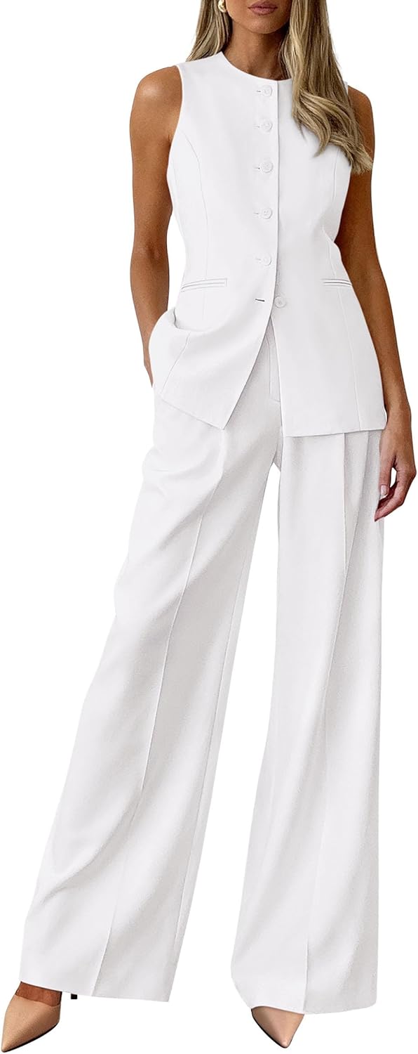 PRETTYGARDEN Women’s 2 Piece Sets Summer 2026 Work Clothes Sleeveless Blazer Vest Pants Suits Spring Business Casual Outfits